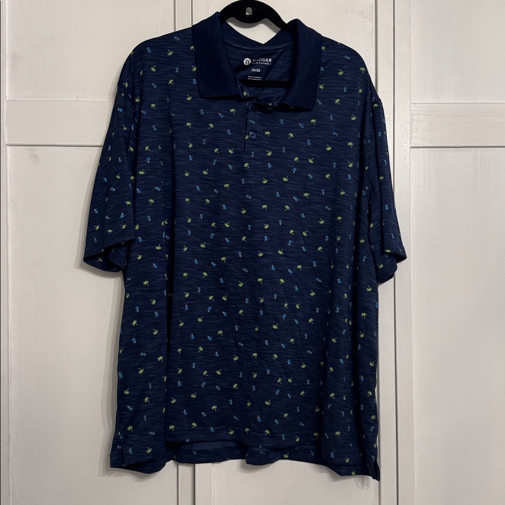 Haggar Blue Polo Shirt with green  Detail.